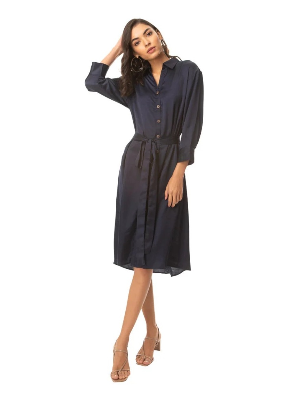 NWT Myra Bag Navy Delight Belted Long Sleeve Dress Size Large